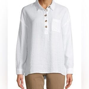 Time and Tru|White Long Tunic Button Down Blouse, Beachy Vibes•••Size Small,NWT